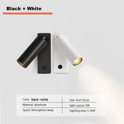 Modern minimalist black & white led wall light bedroom spotlight
