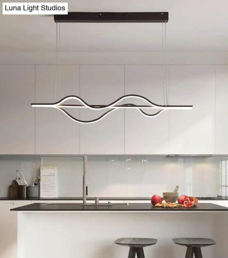 Modern minimalist black & white wave led ceiling light kitchen pendant