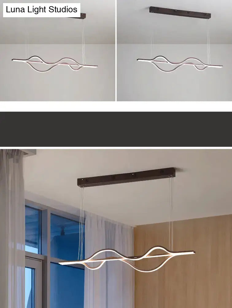 Modern minimalist black & white wave led ceiling light kitchen pendant