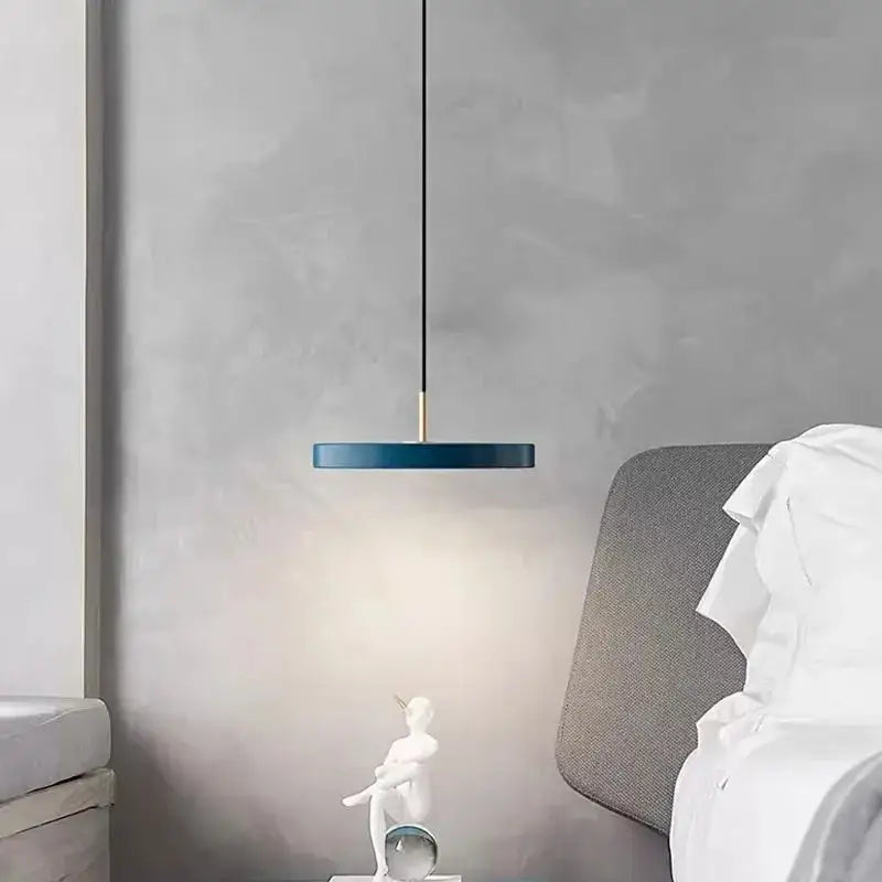 Modern minimalist blue and gold led study disc pendant light bedroom