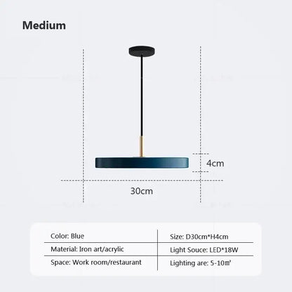 Modern minimalist blue and gold led study disc pendant light bedroom