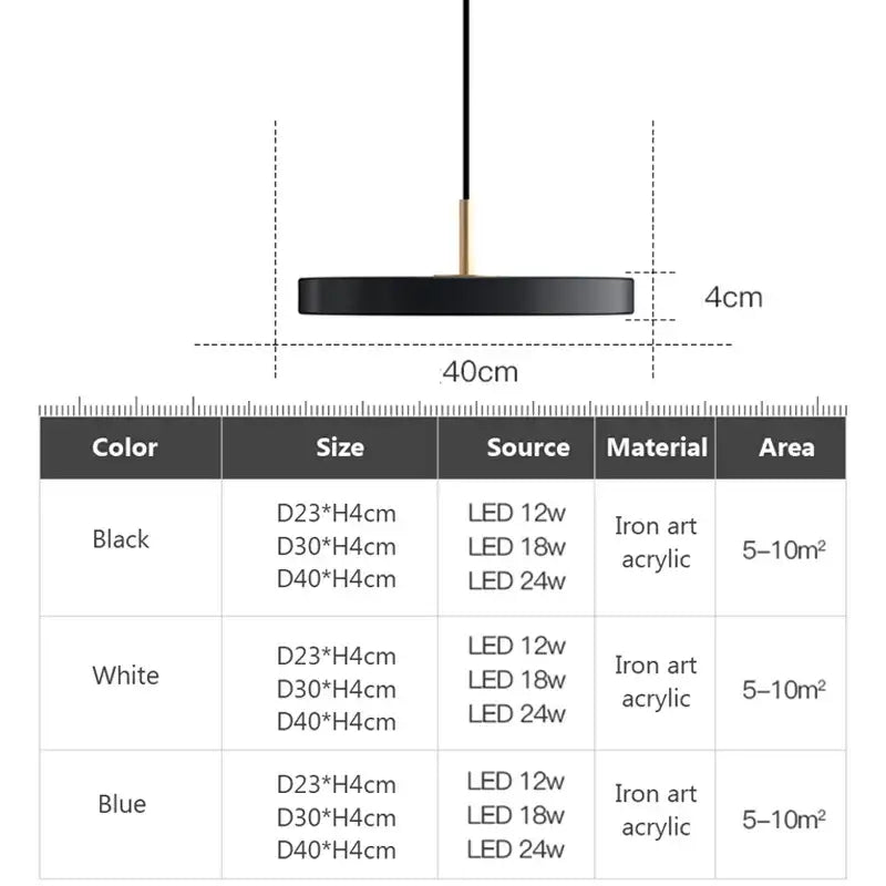 Modern minimalist blue and gold led study disc pendant light bedroom
