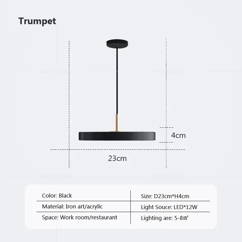 Modern minimalist blue and gold led study disc pendant light bedroom