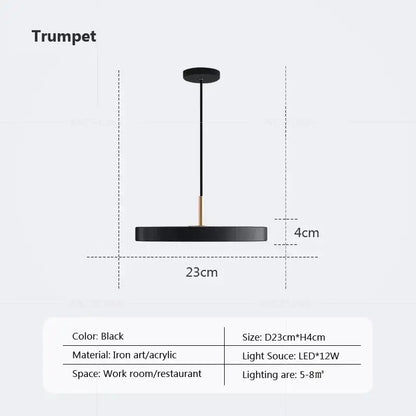 Modern minimalist blue and gold led study disc pendant light bedroom