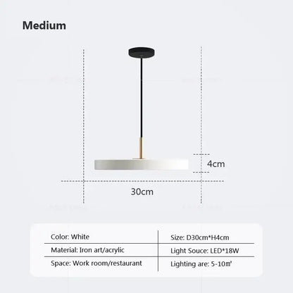 Modern minimalist blue and gold led study disc pendant light bedroom