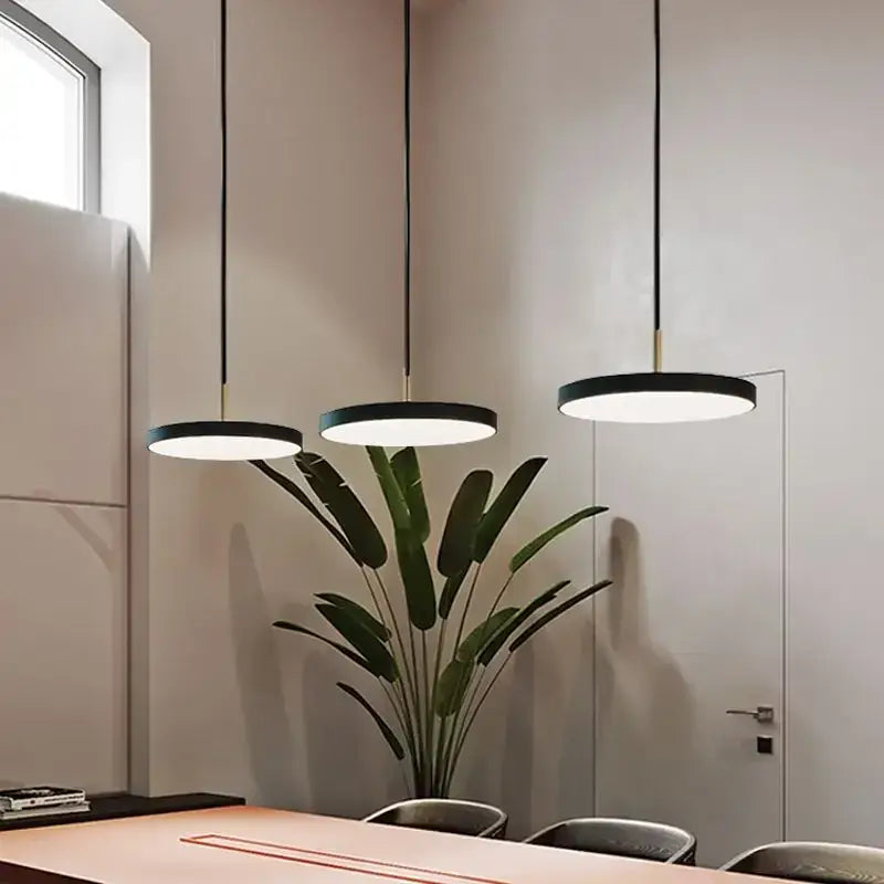 Modern minimalist blue and gold led study disc pendant light bedroom