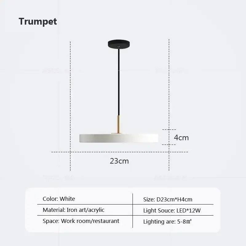 Modern minimalist blue and gold led study disc pendant light bedroom