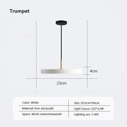 Modern minimalist blue and gold led study disc pendant light bedroom