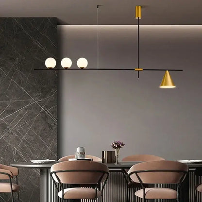 Modern minimalist brass and glass chandelier pendant light dining room