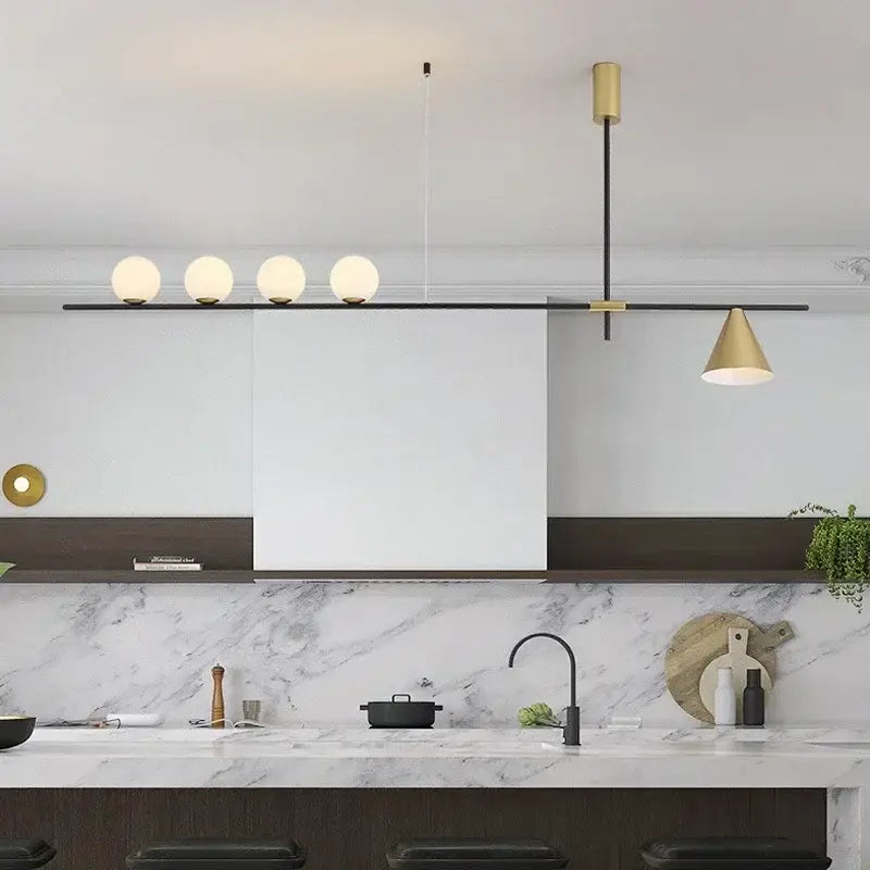 Modern minimalist brass and glass chandelier pendant light dining room