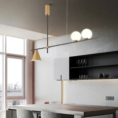 Modern minimalist brass and glass chandelier pendant light dining room