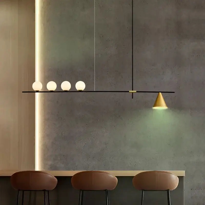 Modern minimalist brass and glass chandelier pendant light dining room