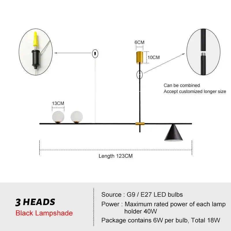 Modern minimalist brass and glass chandelier pendant light dining room