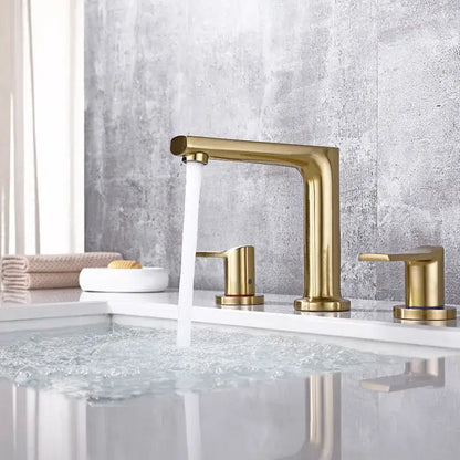 Modern minimalist brush gold widespread basin faucet bathroom mixer
