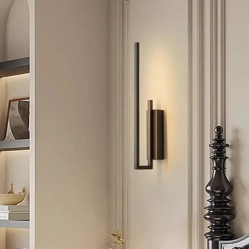Modern minimalist brushed bronze & gold brass wall sconce bedroom light