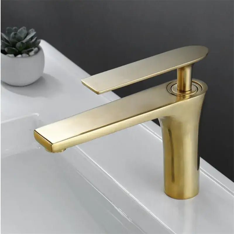 Modern minimalist brushed gold basin faucet bathroom sink mixer tap