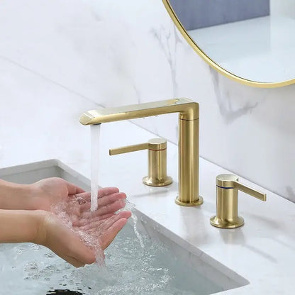 Modern minimalist brushed gold brass widespread bathroom faucet