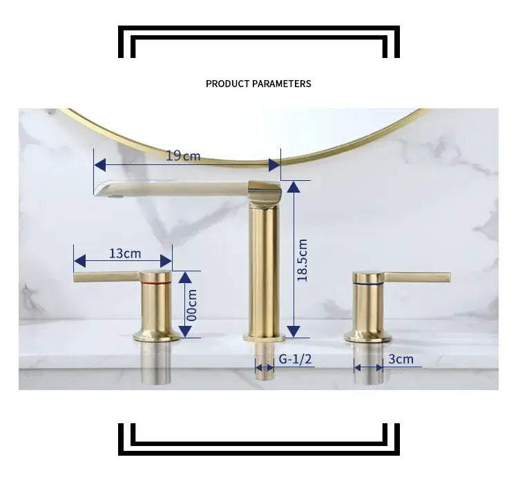 Modern minimalist brushed gold brass widespread bathroom faucet