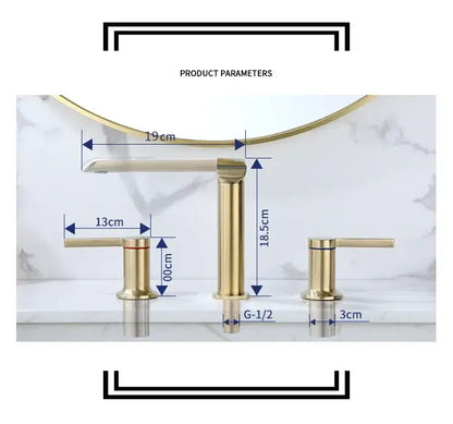 Modern minimalist brushed gold brass widespread bathroom faucet