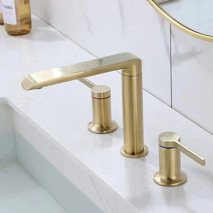 Modern minimalist brushed gold brass widespread bathroom faucet