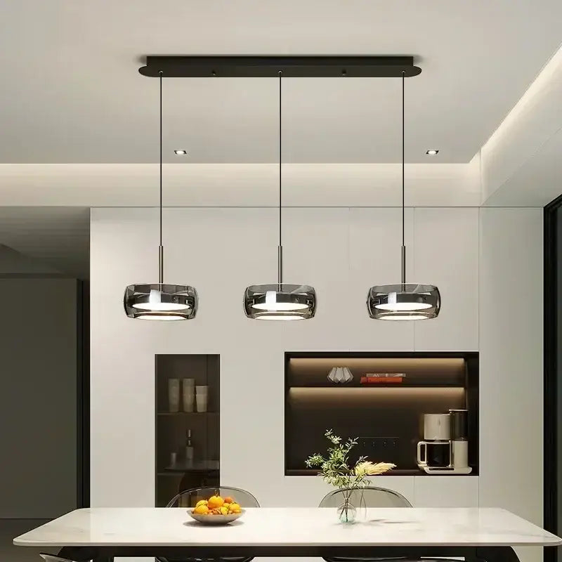 Modern minimalist chrome and glass dining pendant light