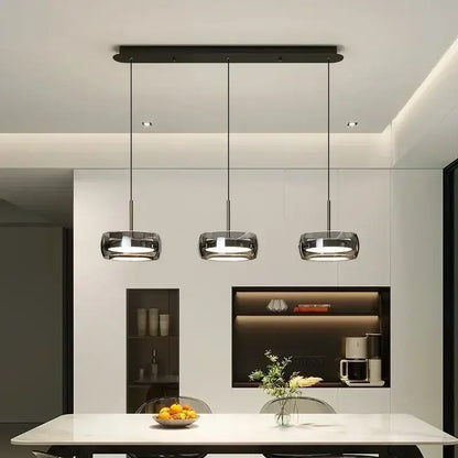 Modern minimalist chrome and glass dining pendant light
