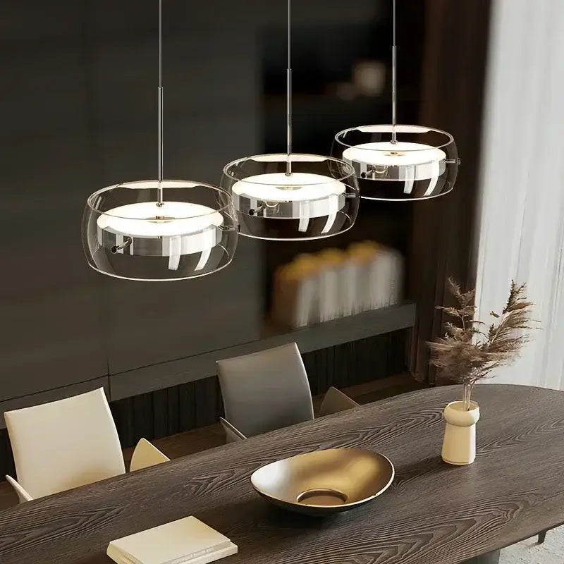 Modern minimalist chrome and glass dining pendant light