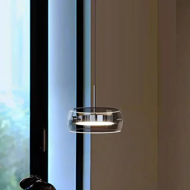Modern minimalist chrome and glass dining pendant light