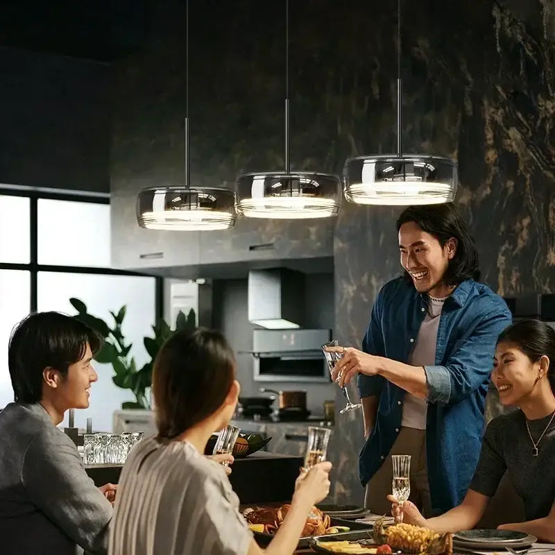 Modern minimalist chrome and glass dining pendant light