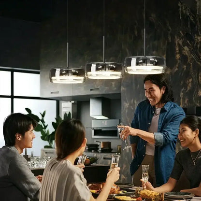 Modern minimalist chrome and glass dining pendant light