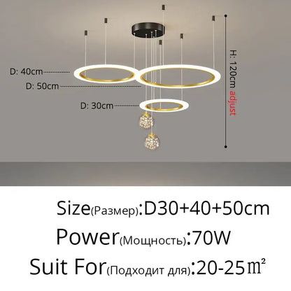 Modern minimalist circle ring pendant chandelier with crystal for living room