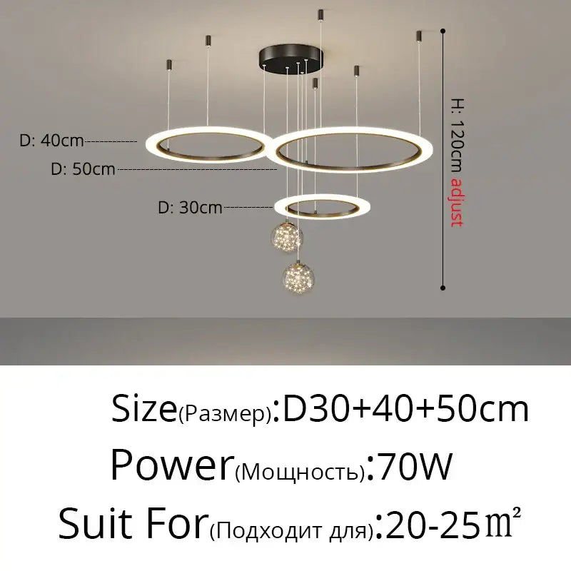 Modern minimalist circle ring pendant chandelier with crystal for living room