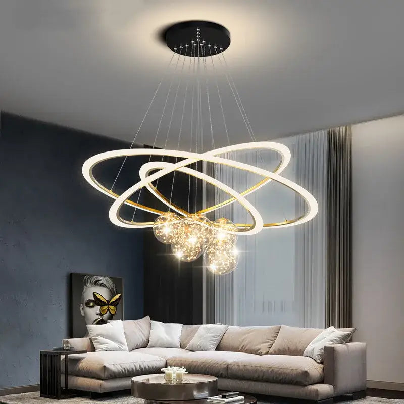 Modern minimalist circle ring pendant chandelier with crystal for living room