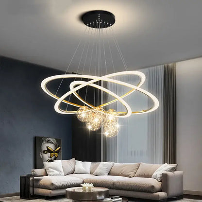 Modern minimalist circle ring pendant chandelier with crystal for living room