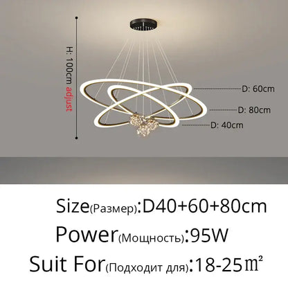 Modern minimalist circle ring pendant chandelier with crystal for living room