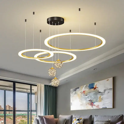 Modern minimalist circle ring pendant chandelier with crystal for living room