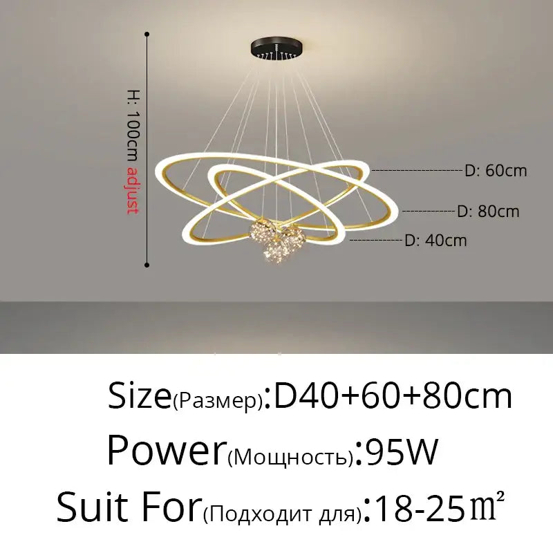 Modern minimalist circle ring pendant chandelier with crystal for living room