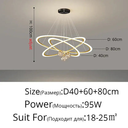 Modern minimalist circle ring pendant chandelier with crystal for living room