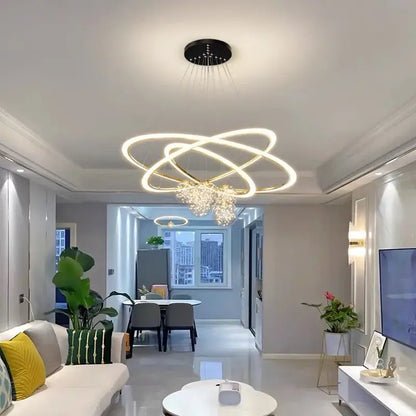 Modern minimalist circle ring pendant chandelier with crystal for living room