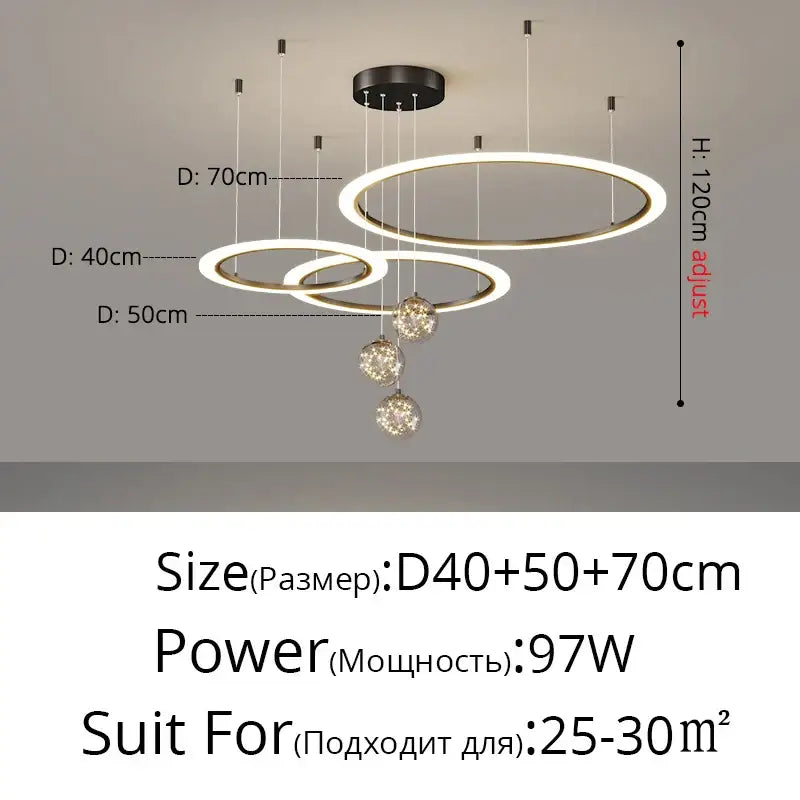 Modern minimalist circle ring pendant chandelier with crystal for living room