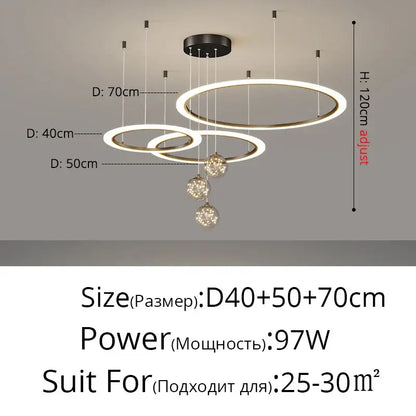 Modern minimalist circle ring pendant chandelier with crystal for living room