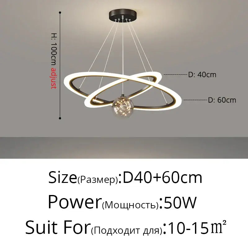 Modern minimalist circle ring pendant chandelier with crystal for living room