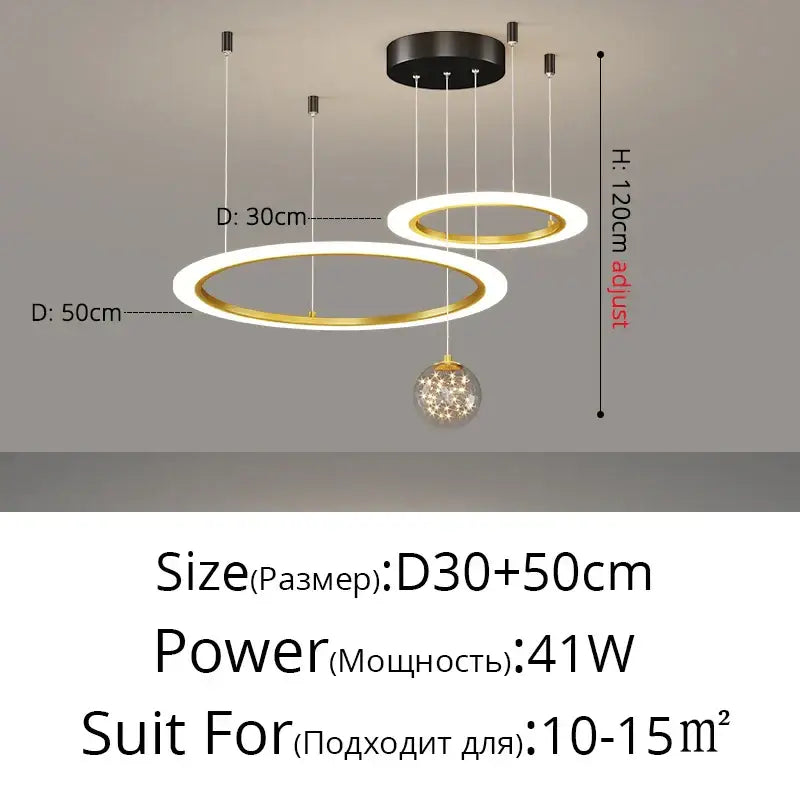 Modern minimalist circle ring pendant chandelier with crystal for living room