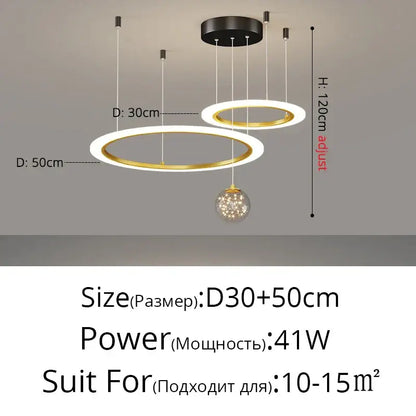 Modern minimalist circle ring pendant chandelier with crystal for living room