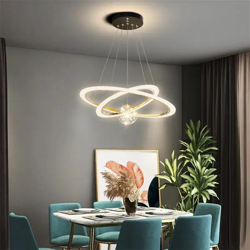 Modern minimalist circle ring pendant chandelier with crystal for living room