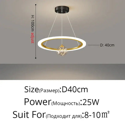 Modern minimalist circle ring pendant chandelier with crystal for living room