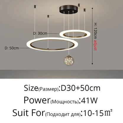 Modern minimalist circle ring pendant chandelier with crystal for living room