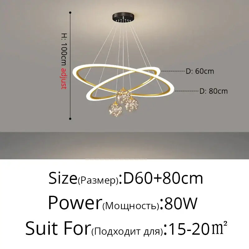 Modern minimalist circle ring pendant chandelier with crystal for living room