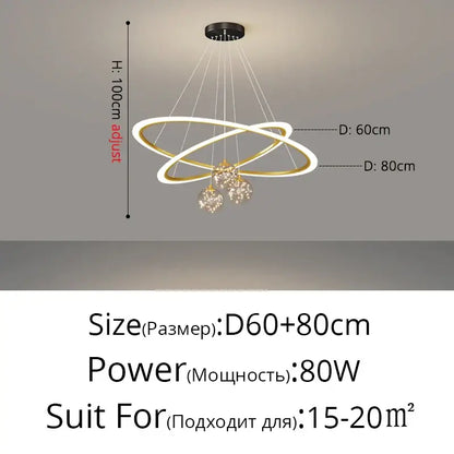 Modern minimalist circle ring pendant chandelier with crystal for living room