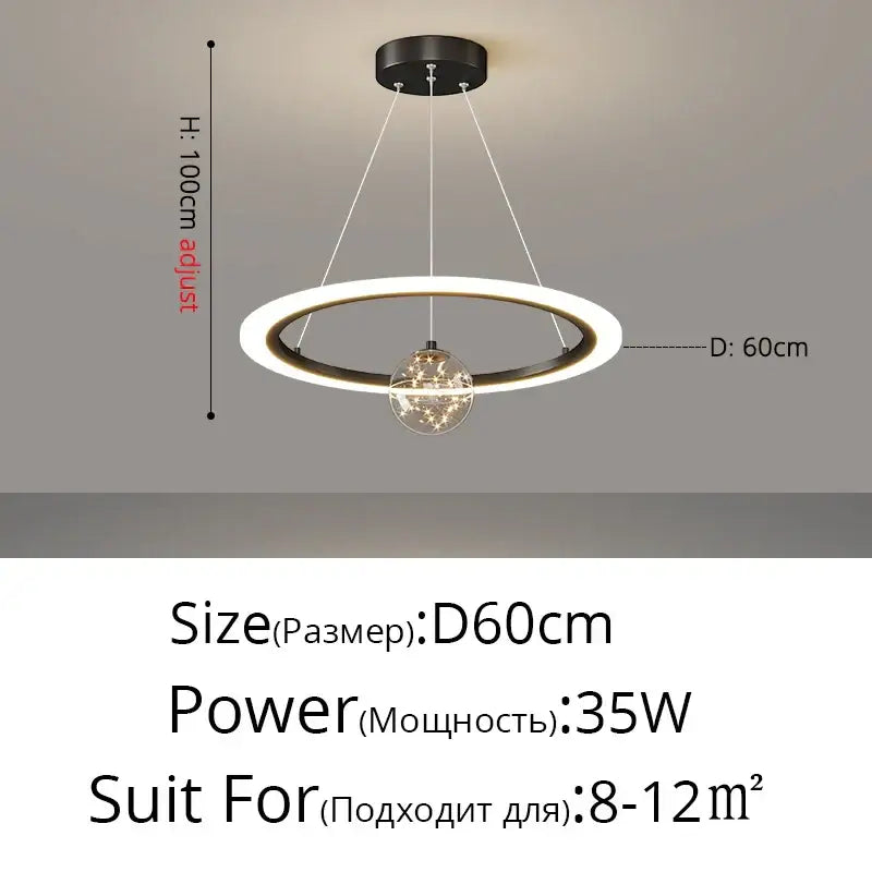 Modern minimalist circle ring pendant chandelier with crystal for living room